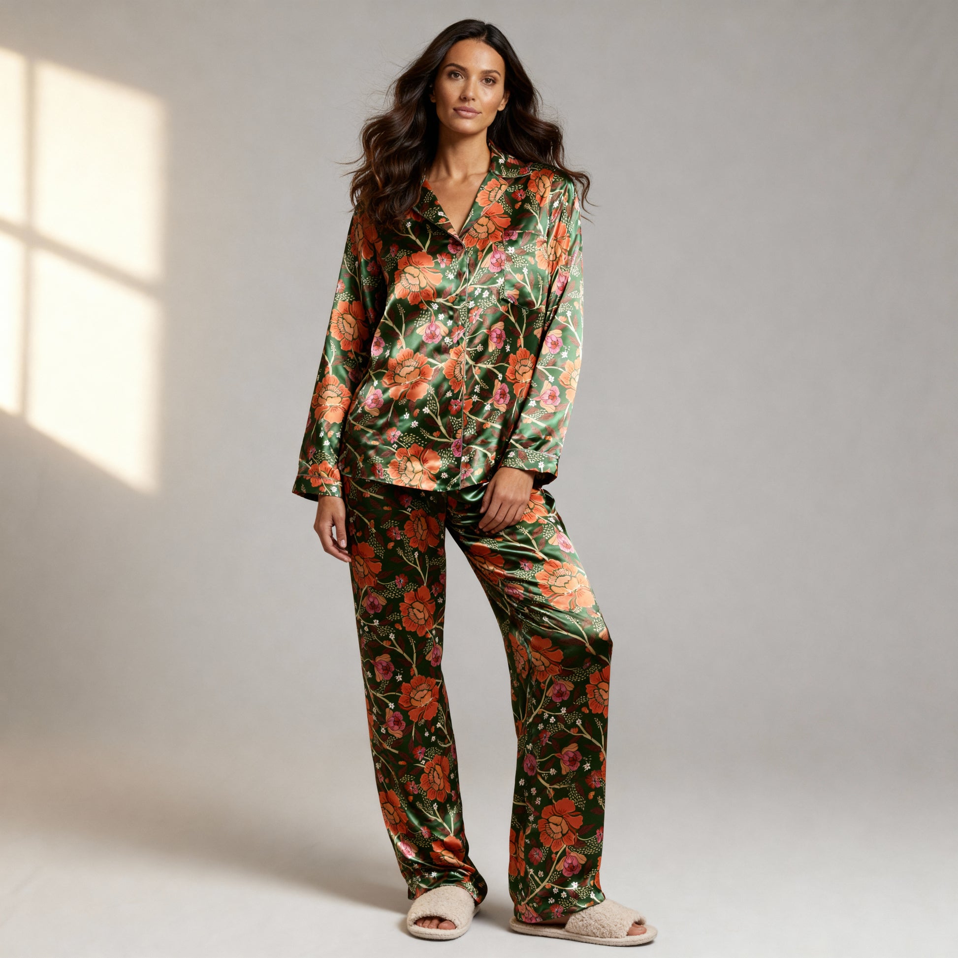 Homegrown Love Silk Pajama Pants in Evergreen