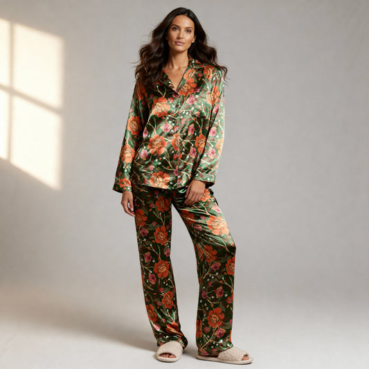 Homegrown Love Silk Pajama Pants in Evergreen