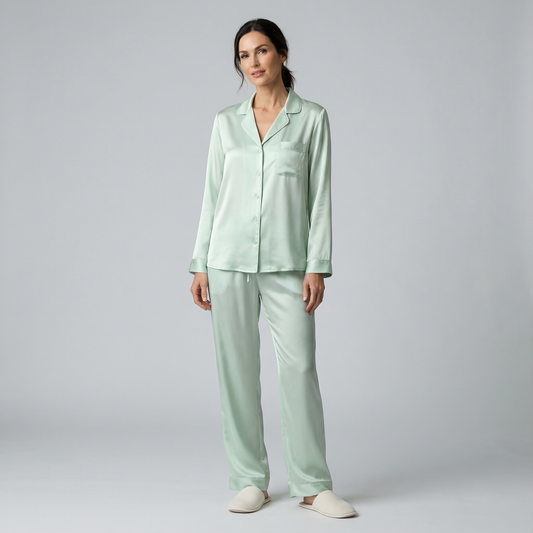 Hotel Stripe Silk Pajama Pants in Mint