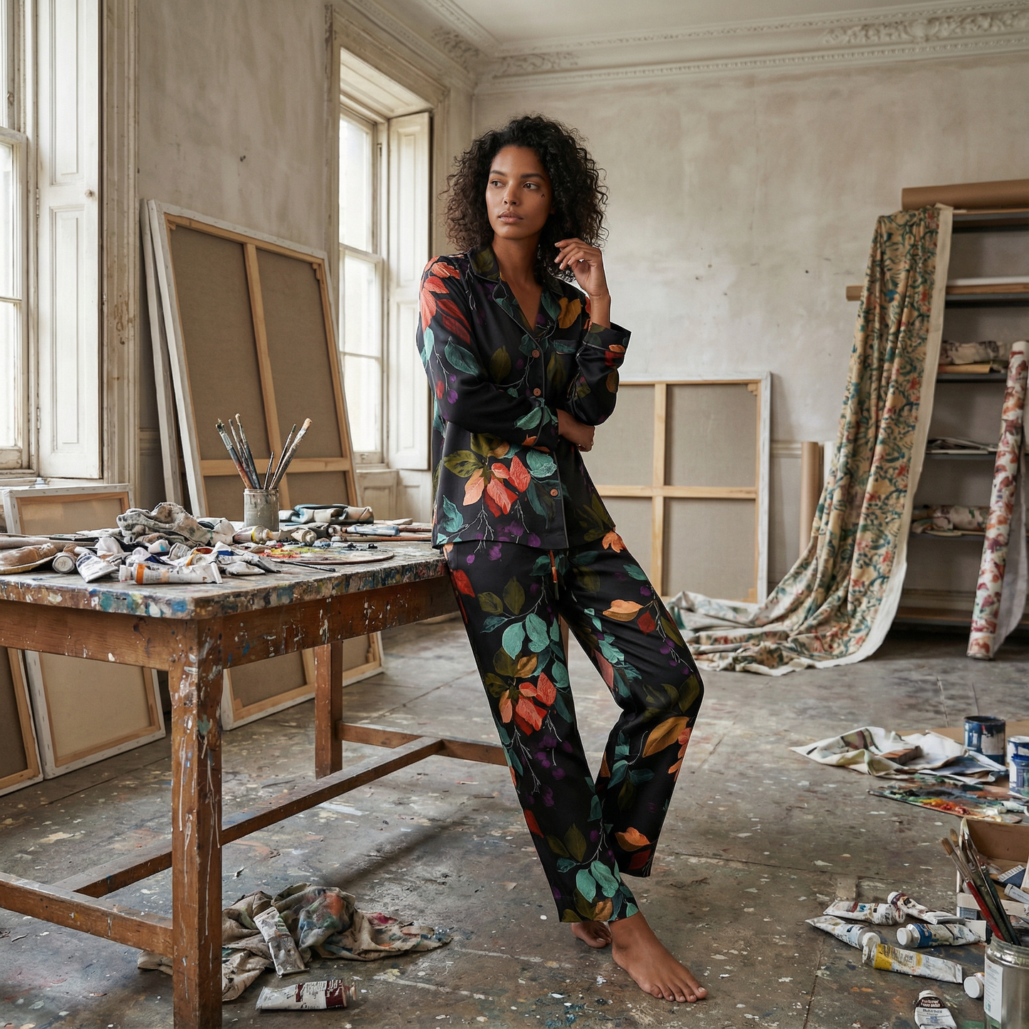 Long Sleeve Pajama Top | Black Harvest Florals