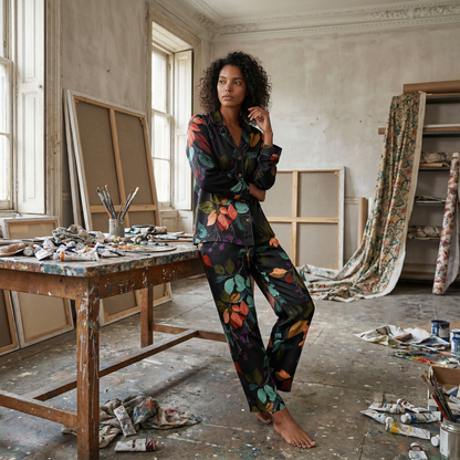 Long Sleeve Pajama Top | Black Harvest Florals