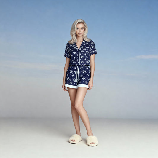 Over the Moon Flannel Pajama Shorts in Midnight