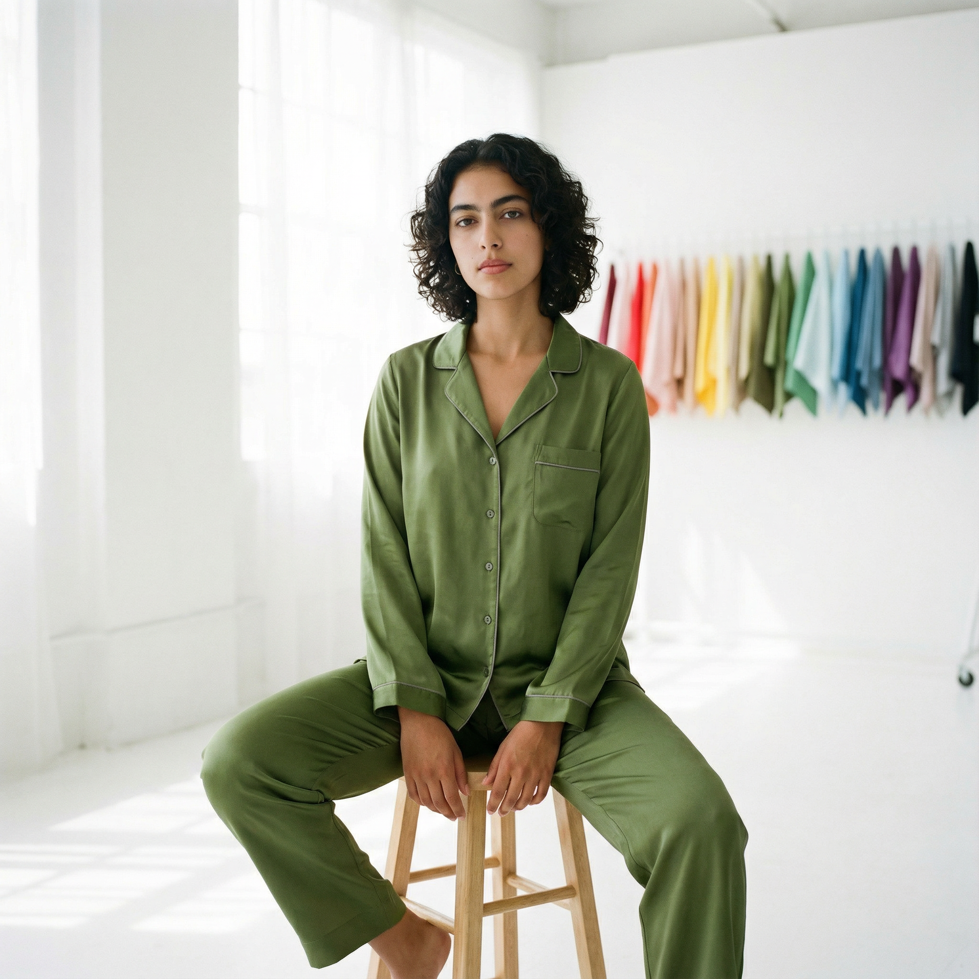 Deep Autumn Silk Pajama Pants in Olive | Seasonal Color Analysis