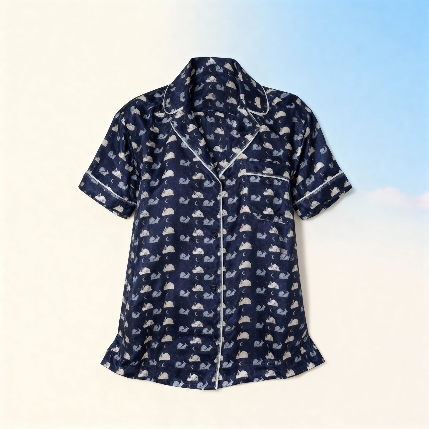 Like Rabbits Silk Short Sleeve Pajama Top in Midnight
