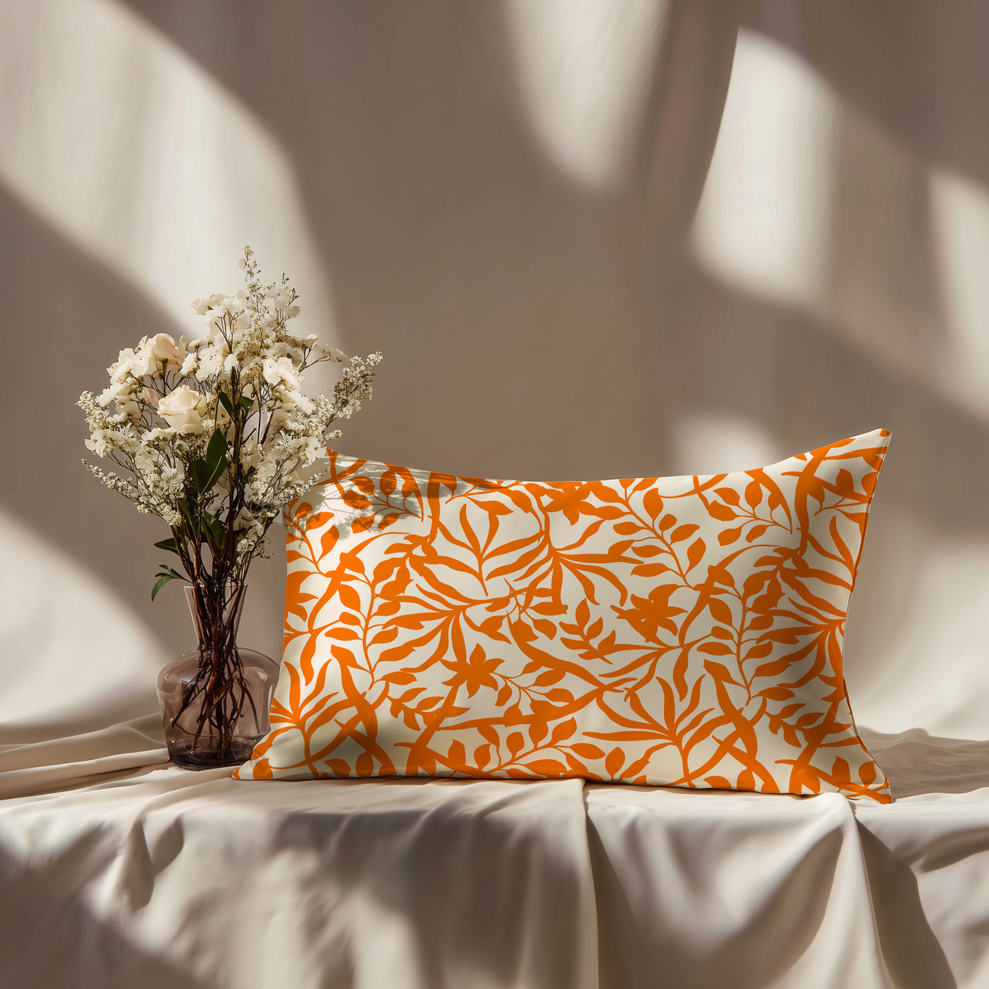 Figi Floral Silk Pillowcase in Orange