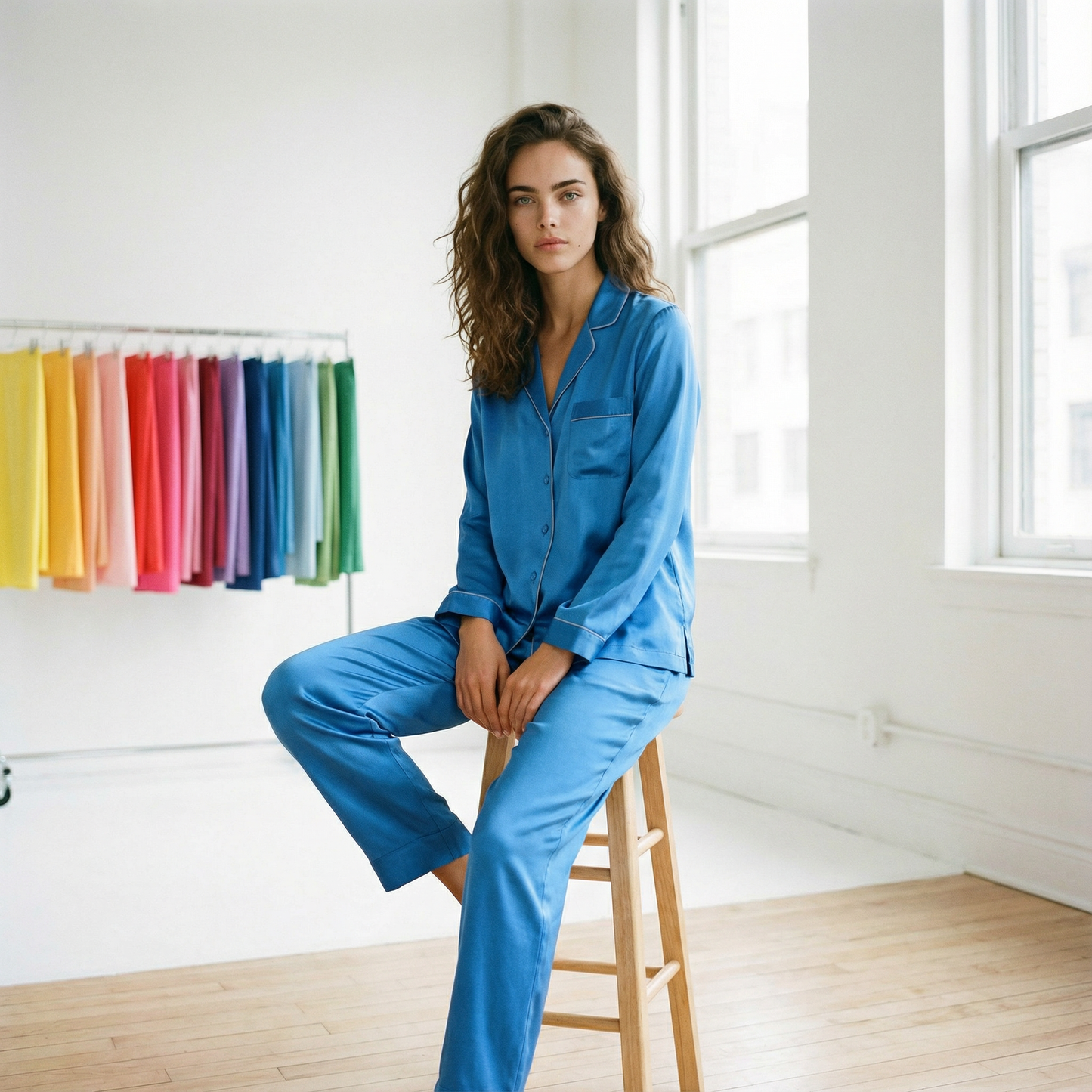 Bright Winter Silk Pajama Shirt in Sky Blue | Seasonal Color Analysis