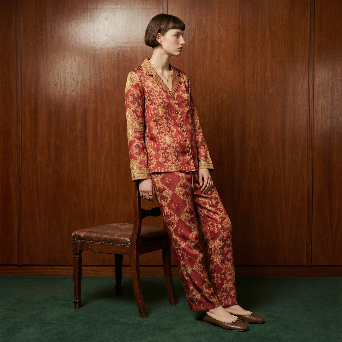 Palazzo Rosso Silk Pajama Pants in Treasury