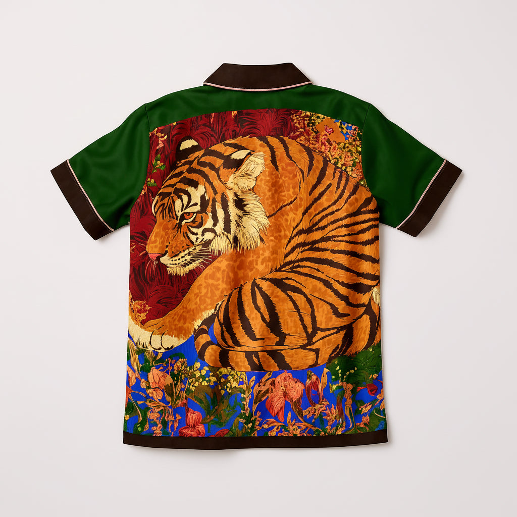 Wild Garden Silk Pajama Top in Magic Tiger