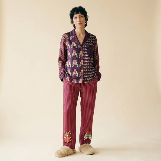 The Entomologist's Garden Silk Pajama Pants in Jeweled