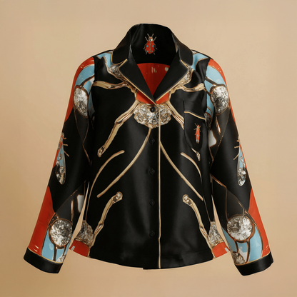 The Metamorphosis Silk Pajama Shirt in Jewel Box Dreams
