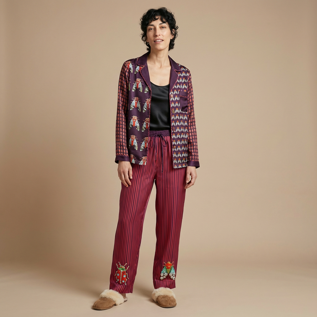 The Entomologist's Garden Silk Pajama Shirt in Jeweled