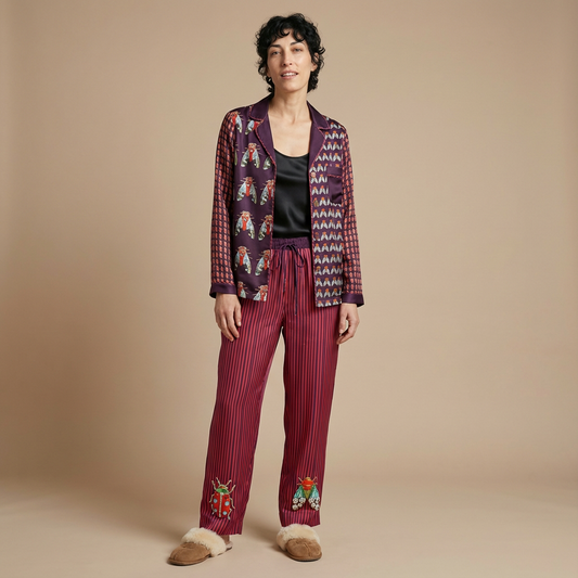 The Entomologist's Garden Silk Pajama Shirt in Jeweled