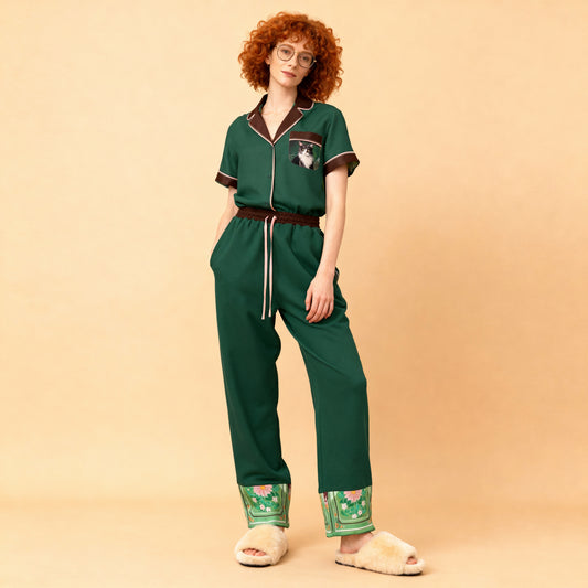 The Cabinet of Curiosities Silk Pajama Top in Kitty Lux
