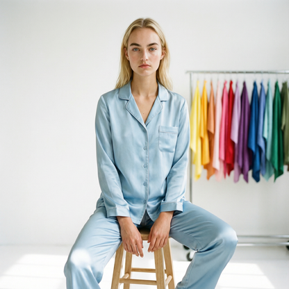 Bright Spring Silk Pajama Shirt in Clear Sky | Seasonal Color Analysis