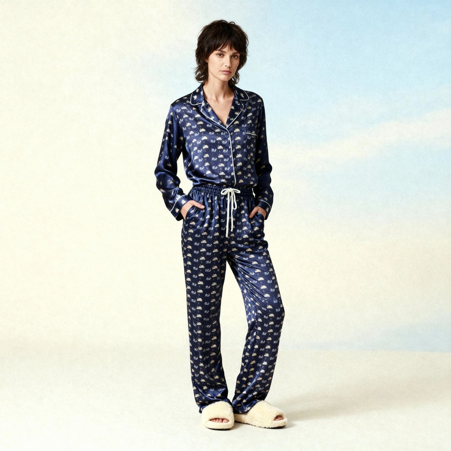 Like Rabbits Silk Pajama Top in Midnight