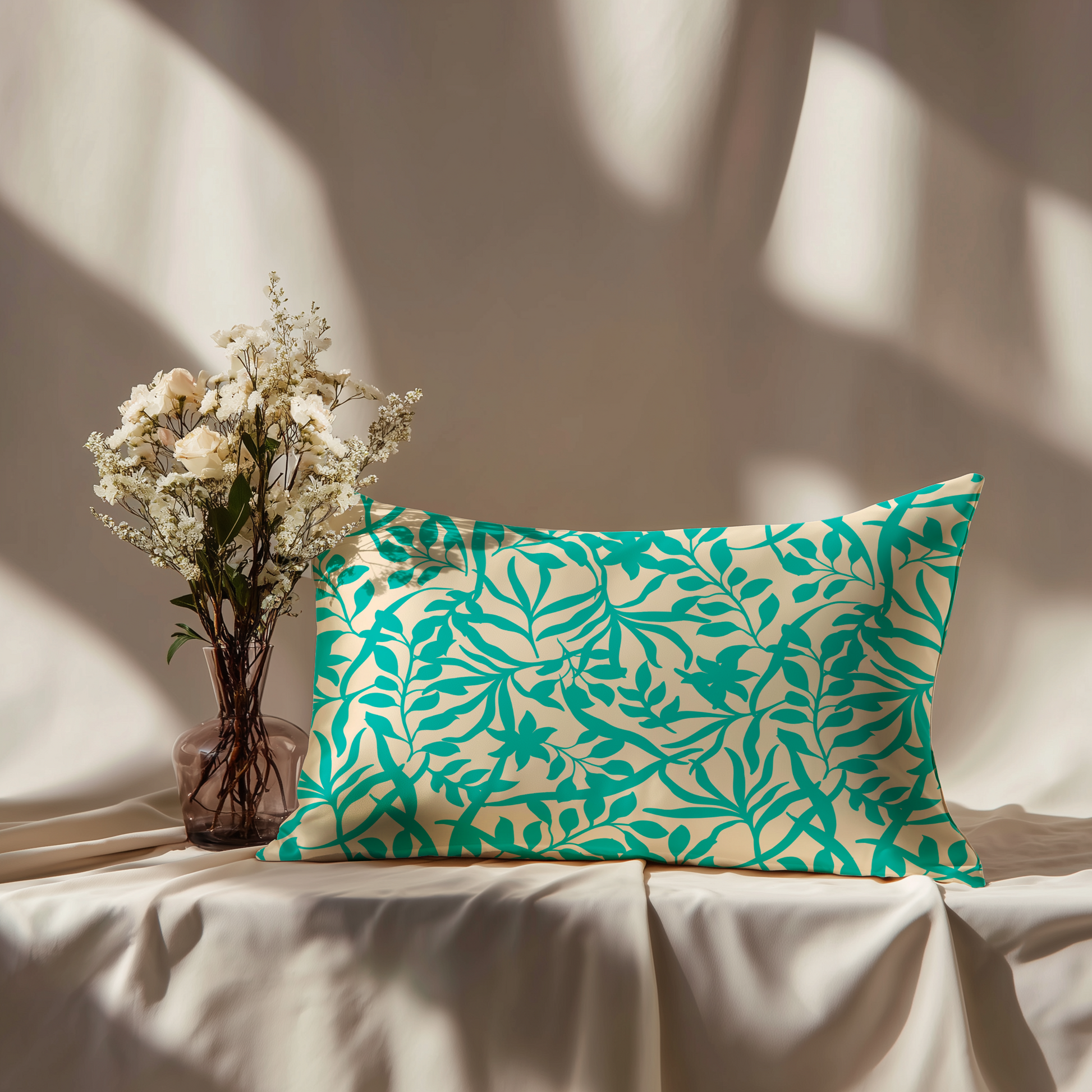 Figi Floral Silk Pillowcase in Aqua