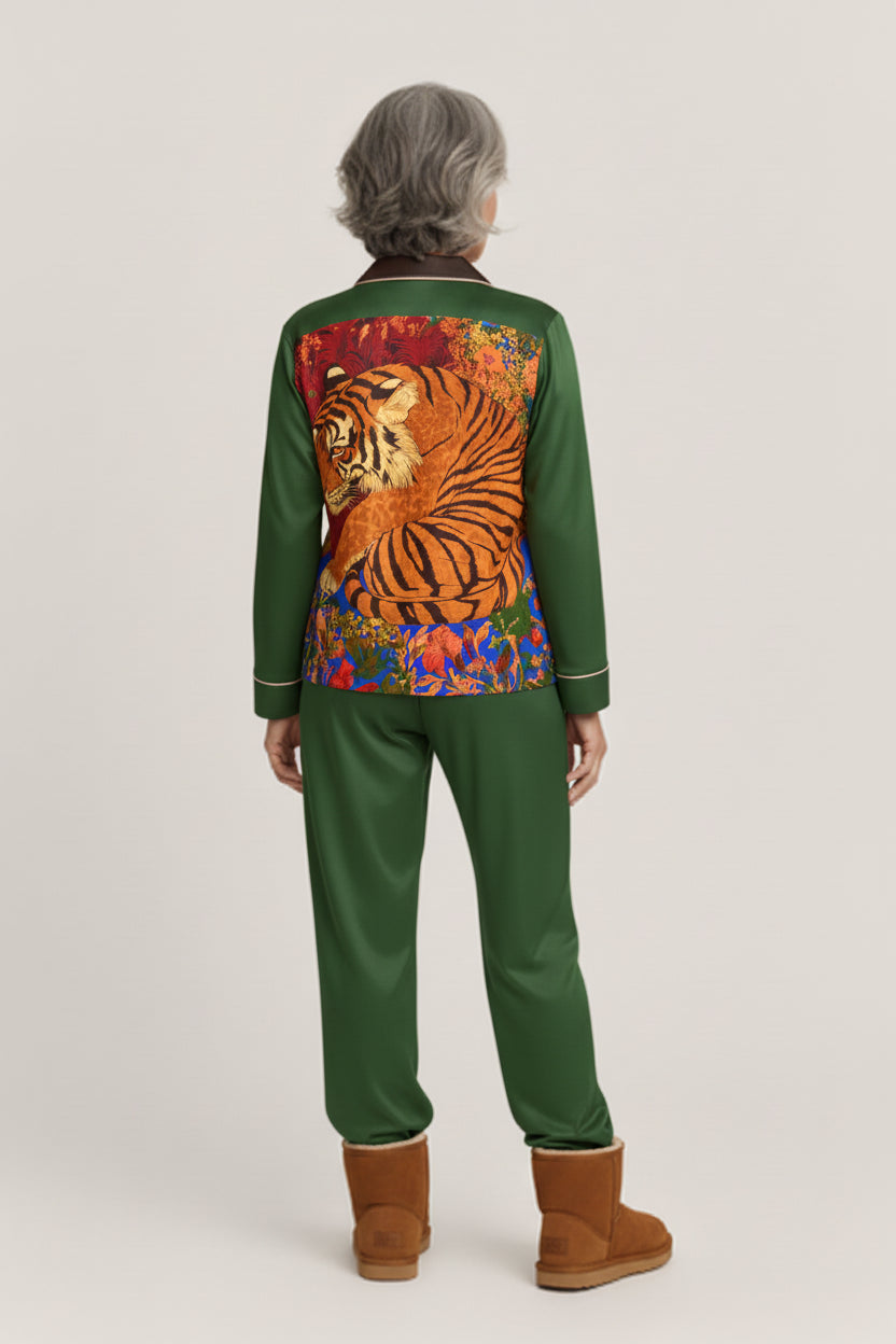 Wild Garden Silk Pajama Shirt in Magic Tiger