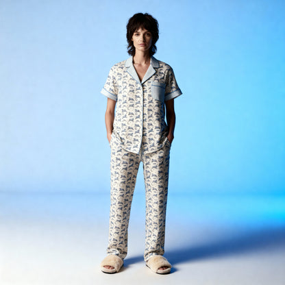 Counting Sheep Flannel Short Sleeve PJ Top in Moonbeam Houndstooth