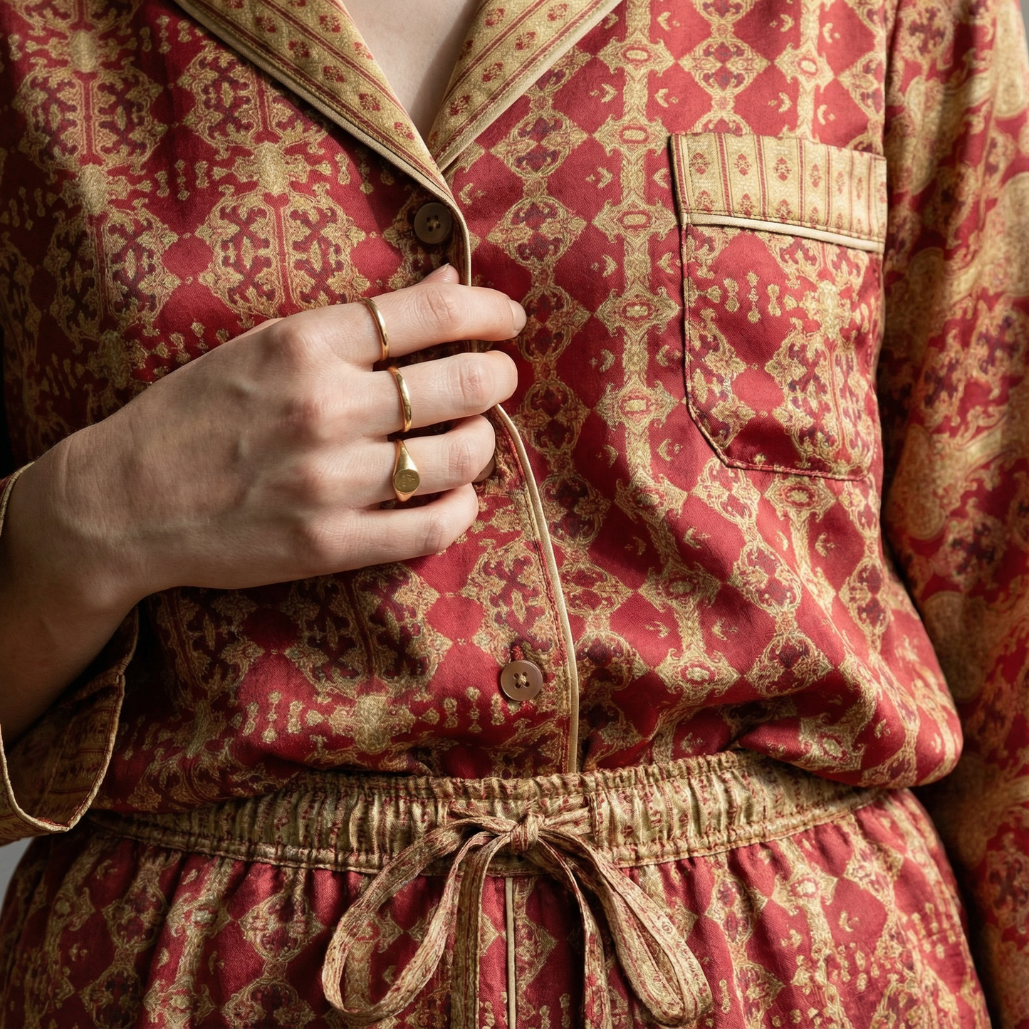 Palazzo Rosso Silk Pajama Shirt in Revival