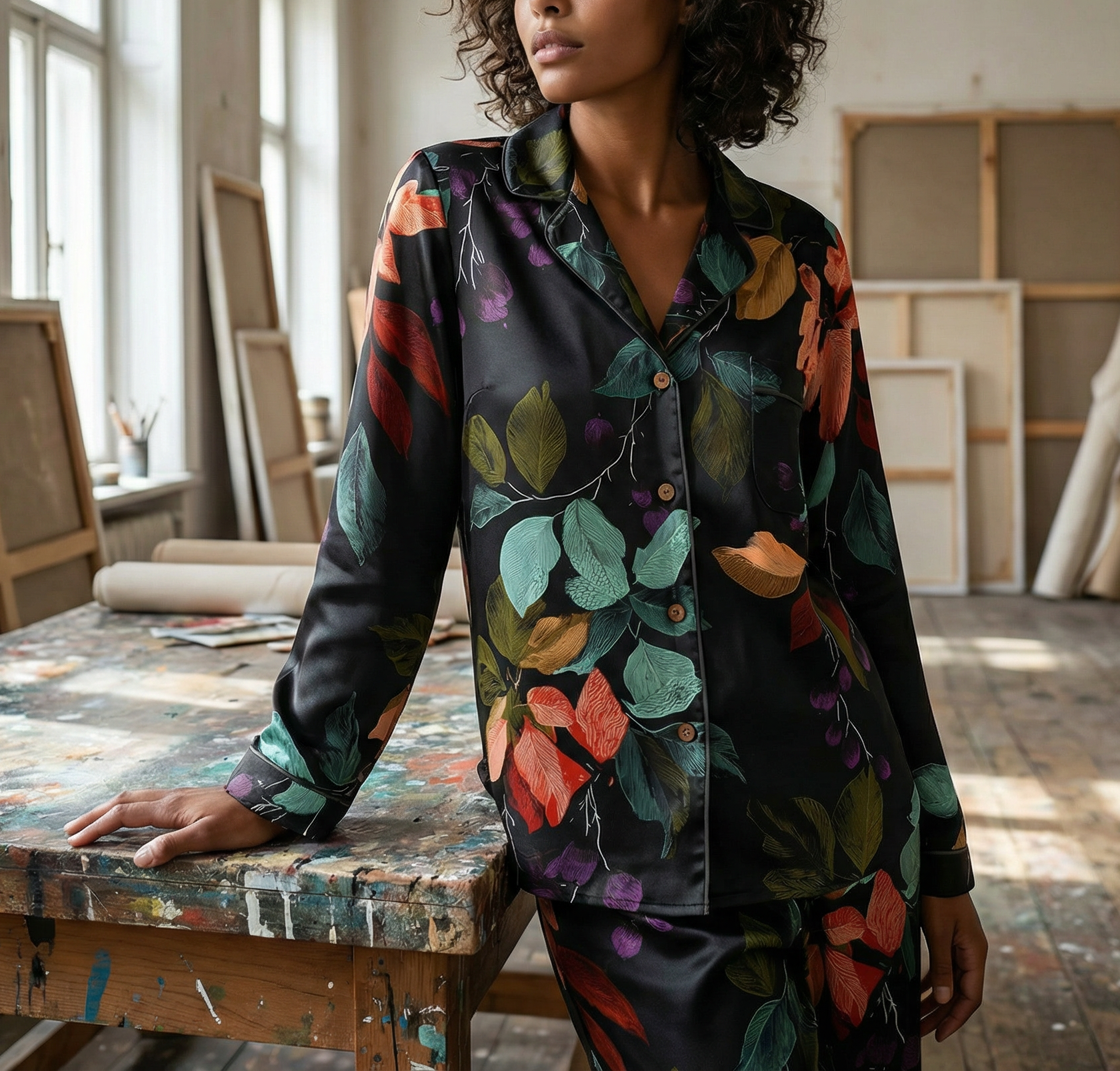 Long Sleeve Pajama Top | Black Harvest Florals