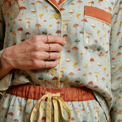 Mushroom Silk Pajama Shirt in Odd Garden