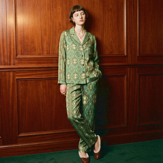 Palazzo Verde Silk Pajama Pants in Versailles Green