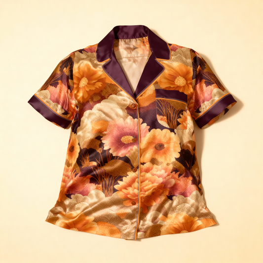 Carnation Silk Pajama Top in Fall Harvest