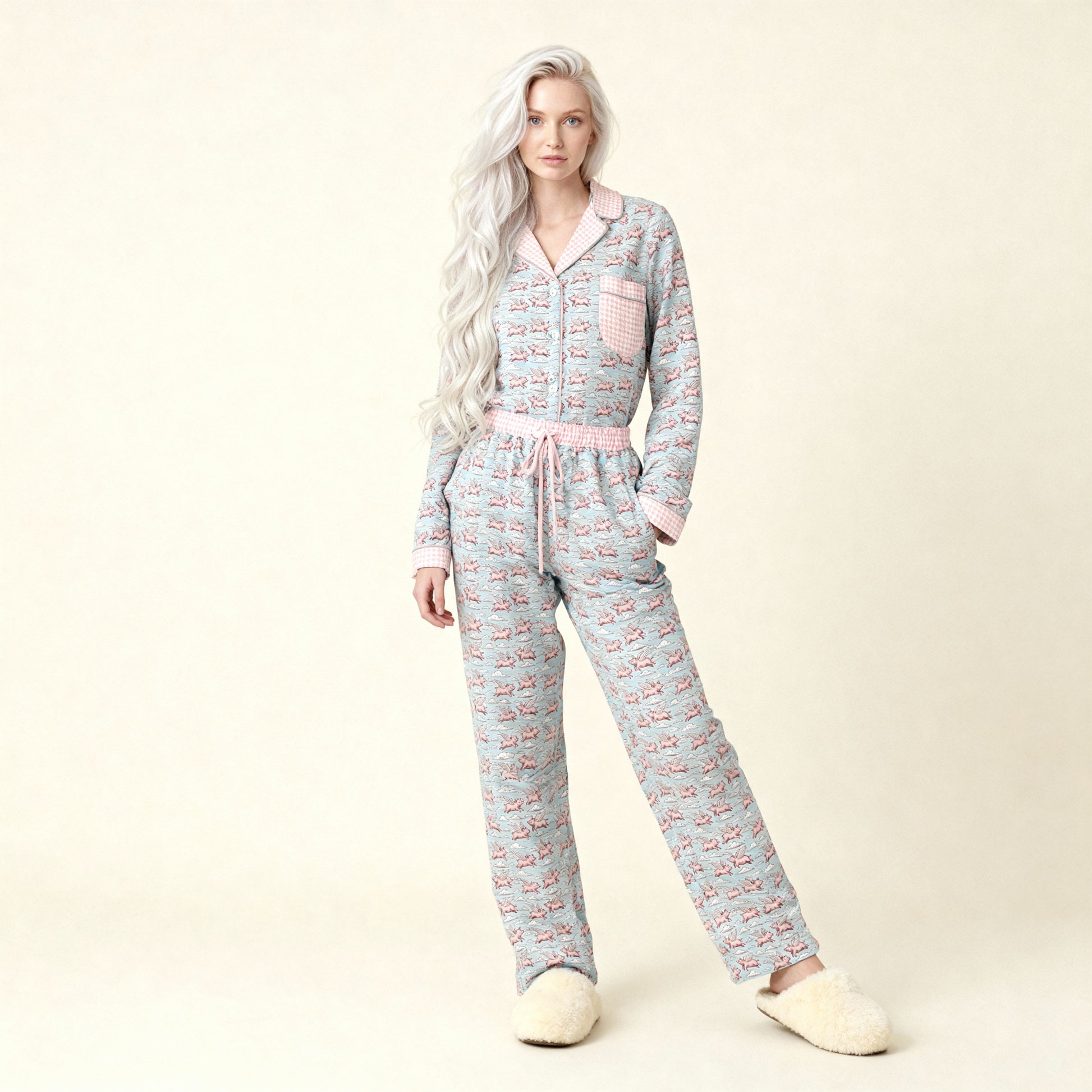 Pigs Fly Flannel Pajama Top in Lullaby