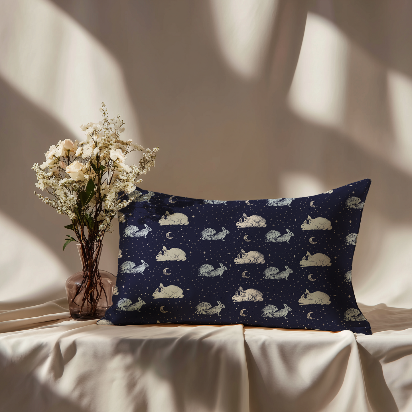 Like Rabbits Silk Pillowcase in Midnight