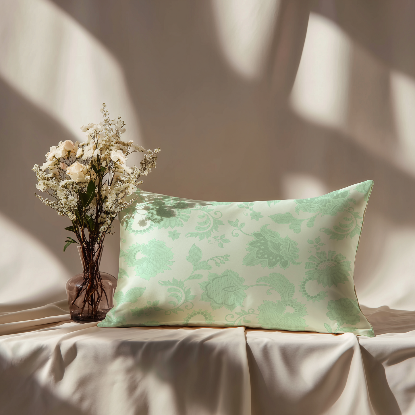 Legacy Lace Silk Pillowcase in Mint