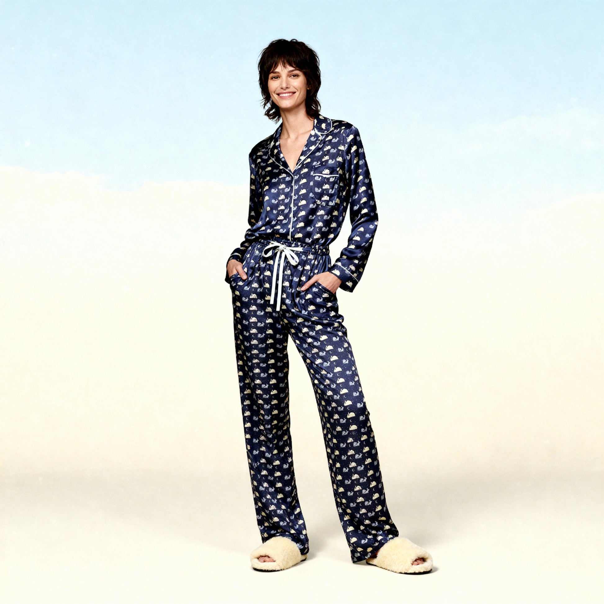 Like Rabbits Silk Pajama Top in Midnight