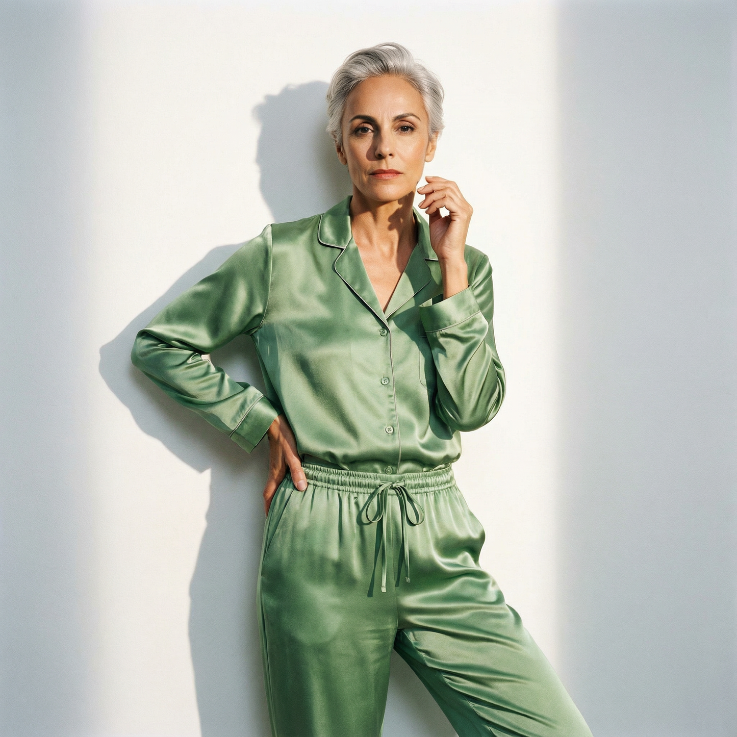Soft Summer Silk Pajama Shirt in Sea Green | Seasonal Color Analysis