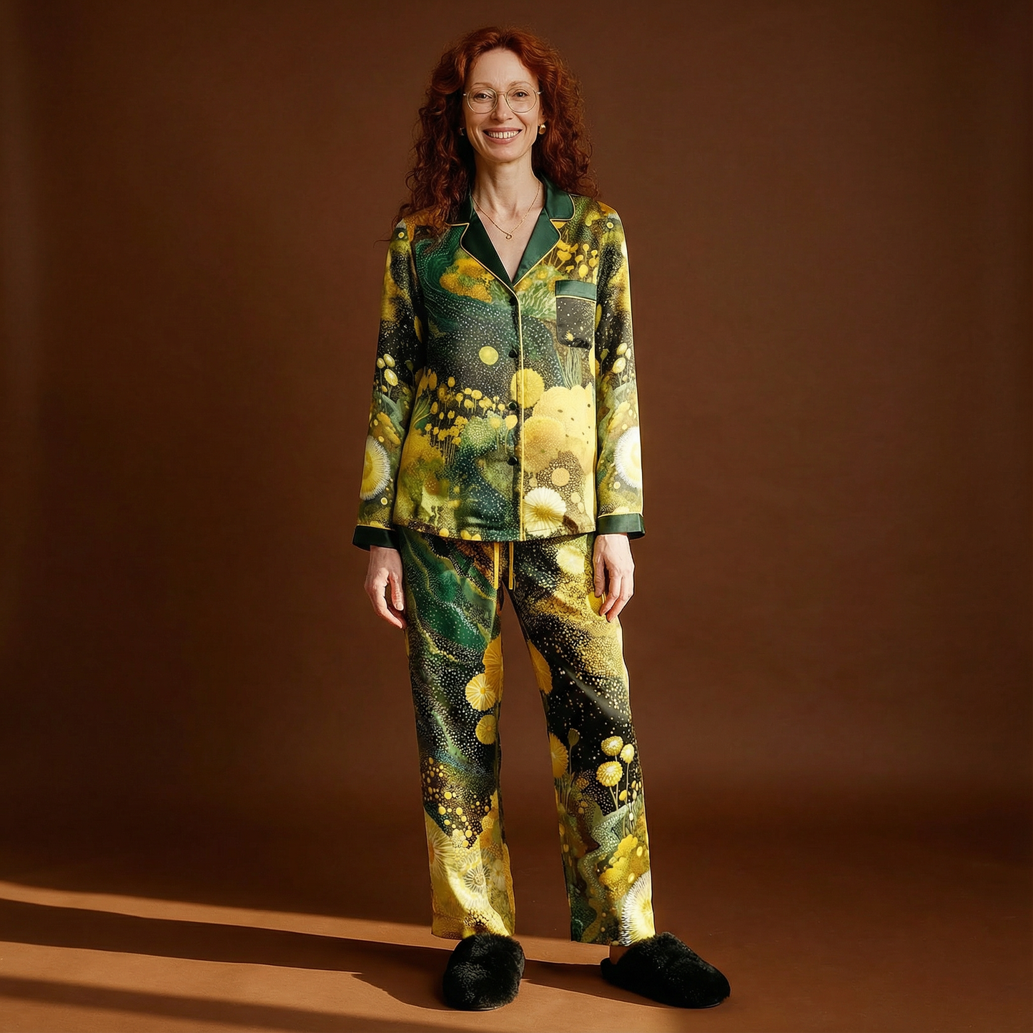 Zinnia Arcadia Silk Pajama Pants in Idyllic Night