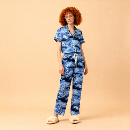Dawn Silk Pajama Pants in Blue Whisper