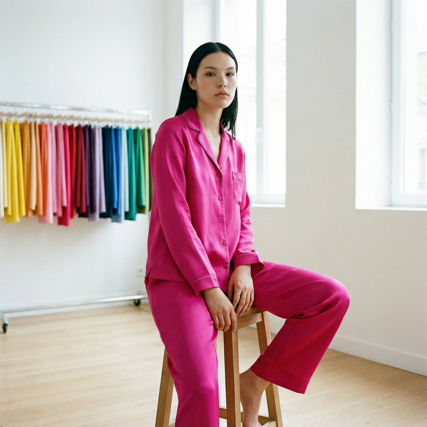 Cool Winter Silk Pajama Pants in Bixbite Pink | Seasonal Color Analysis