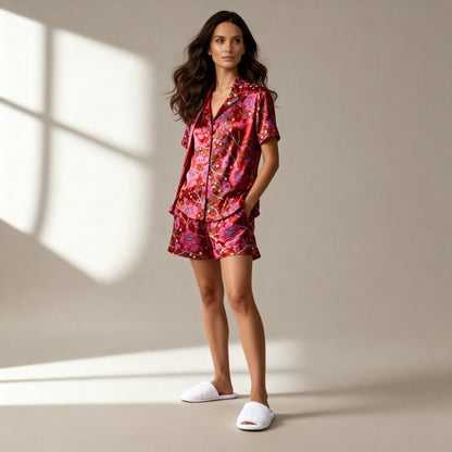 Homegrown Love Silk Pajama Shorts in Carnation