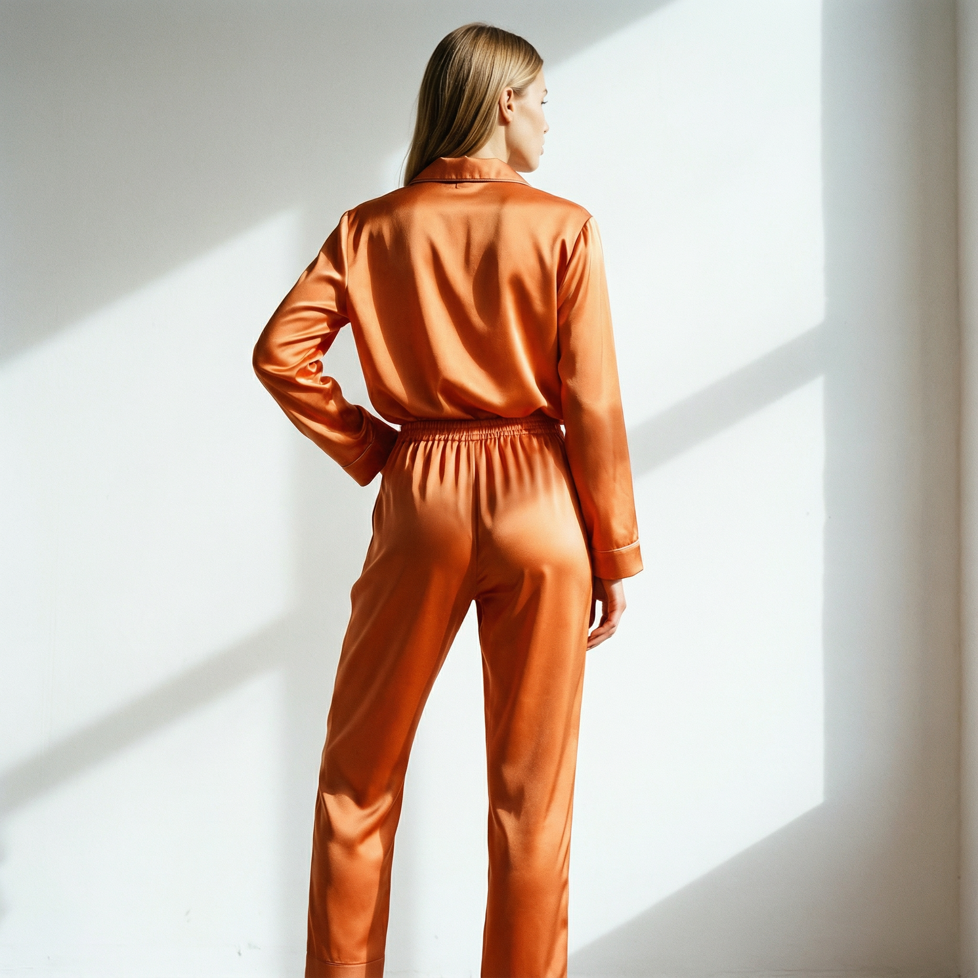 Warm Spring Silk Pajama Pants in Vivid Coral | Seasonal Color Analysis