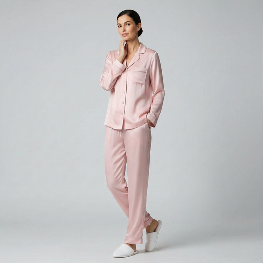 Hotel Stripe Silk Pajama Pants in Dusty Rose