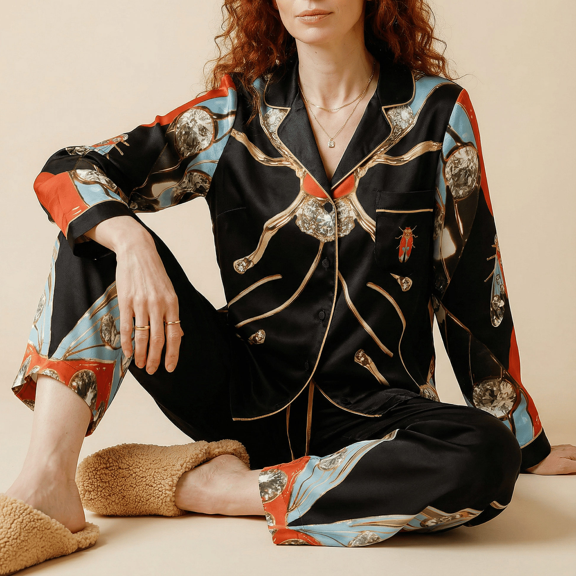 The Metamorphosis Silk Pajama Shirt in Jewel Box Dreams