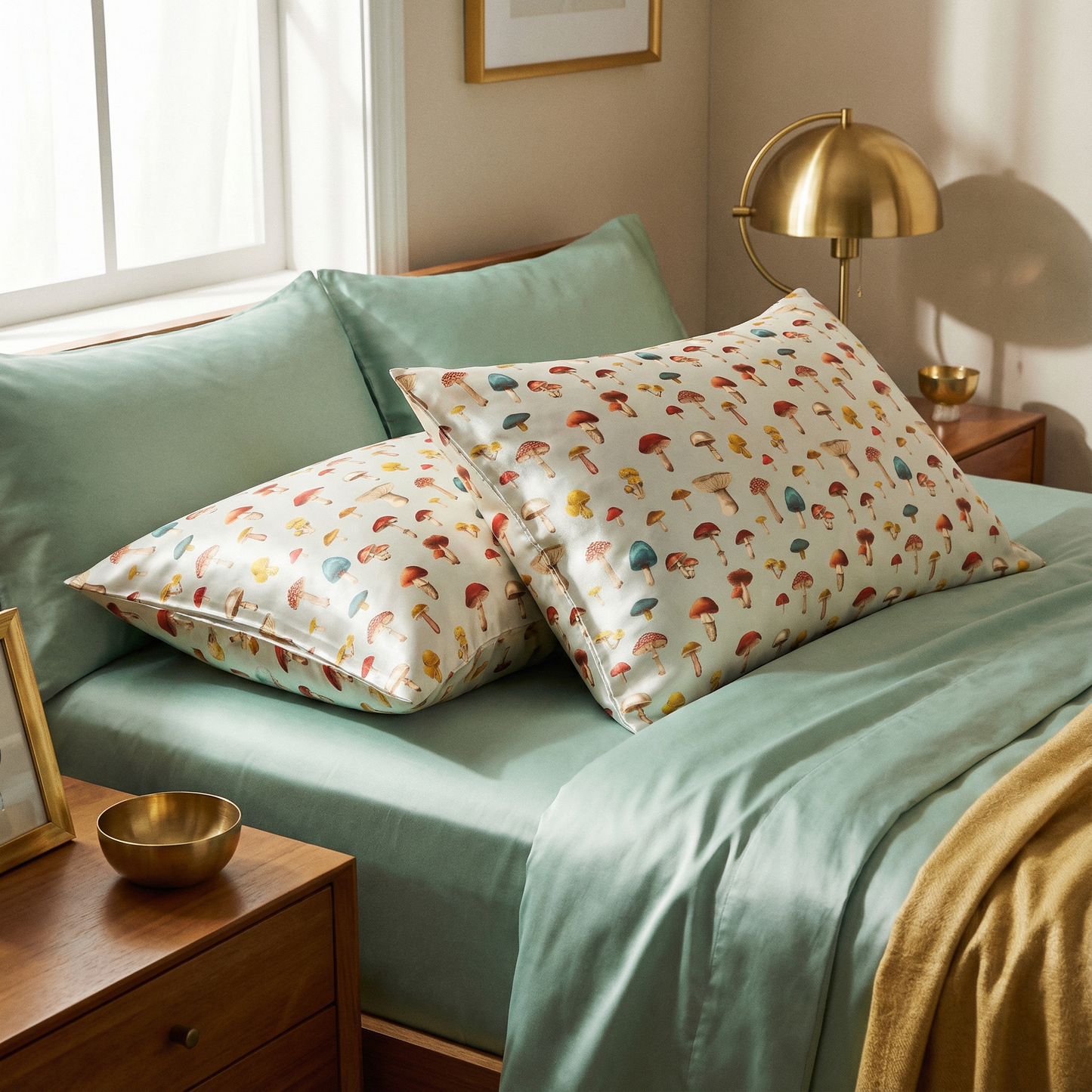 Mushroom Silk Pillowcase in Liberty Cap