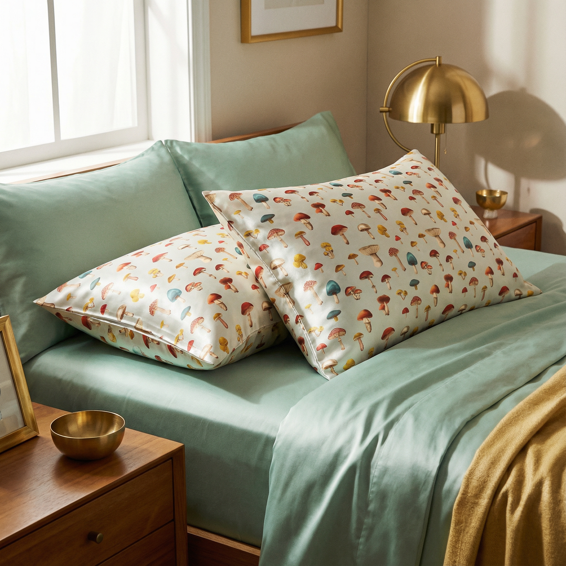 Mushroom Silk Pillowcase in Liberty Cap