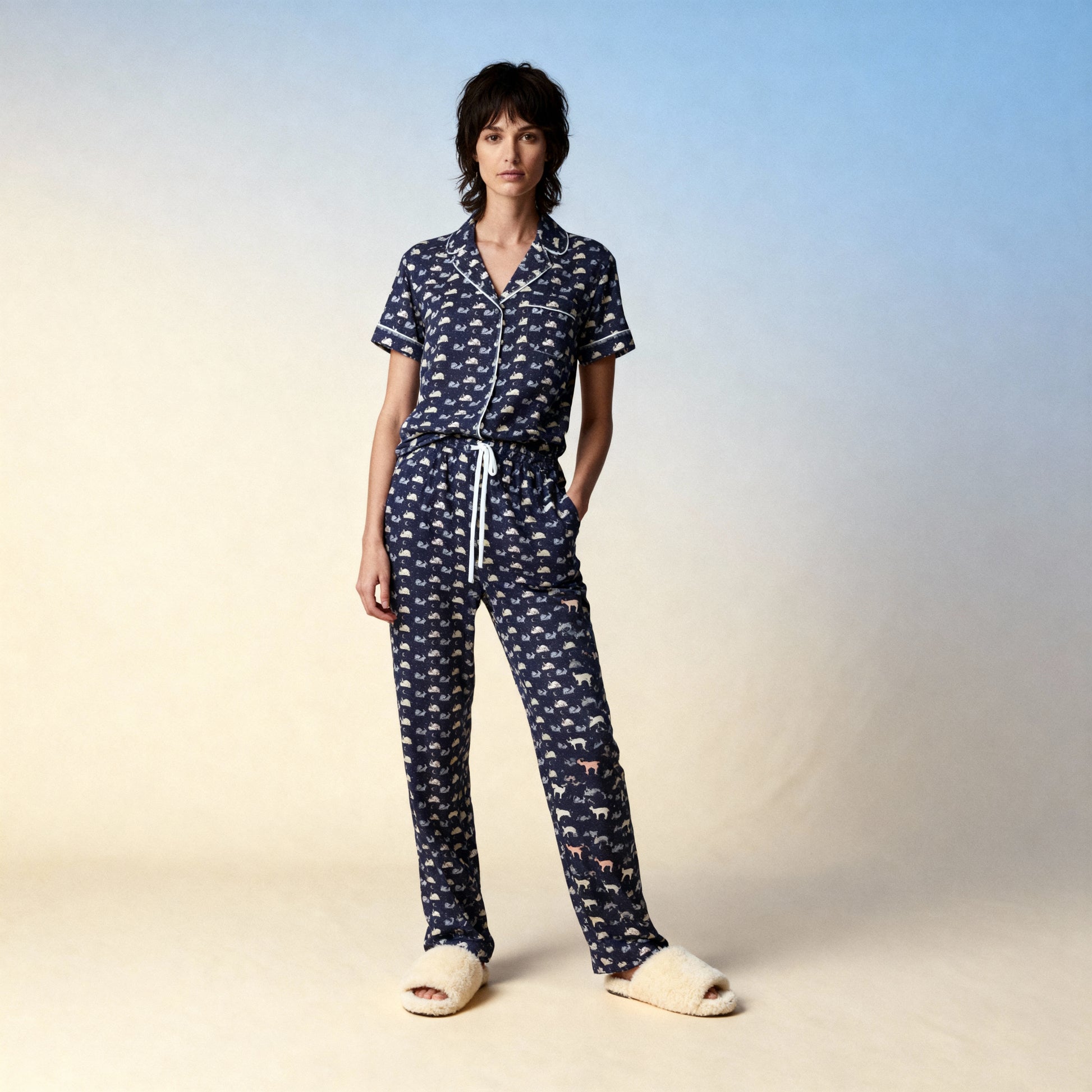 Like Rabbits Silk Pajama Pants in Midnight