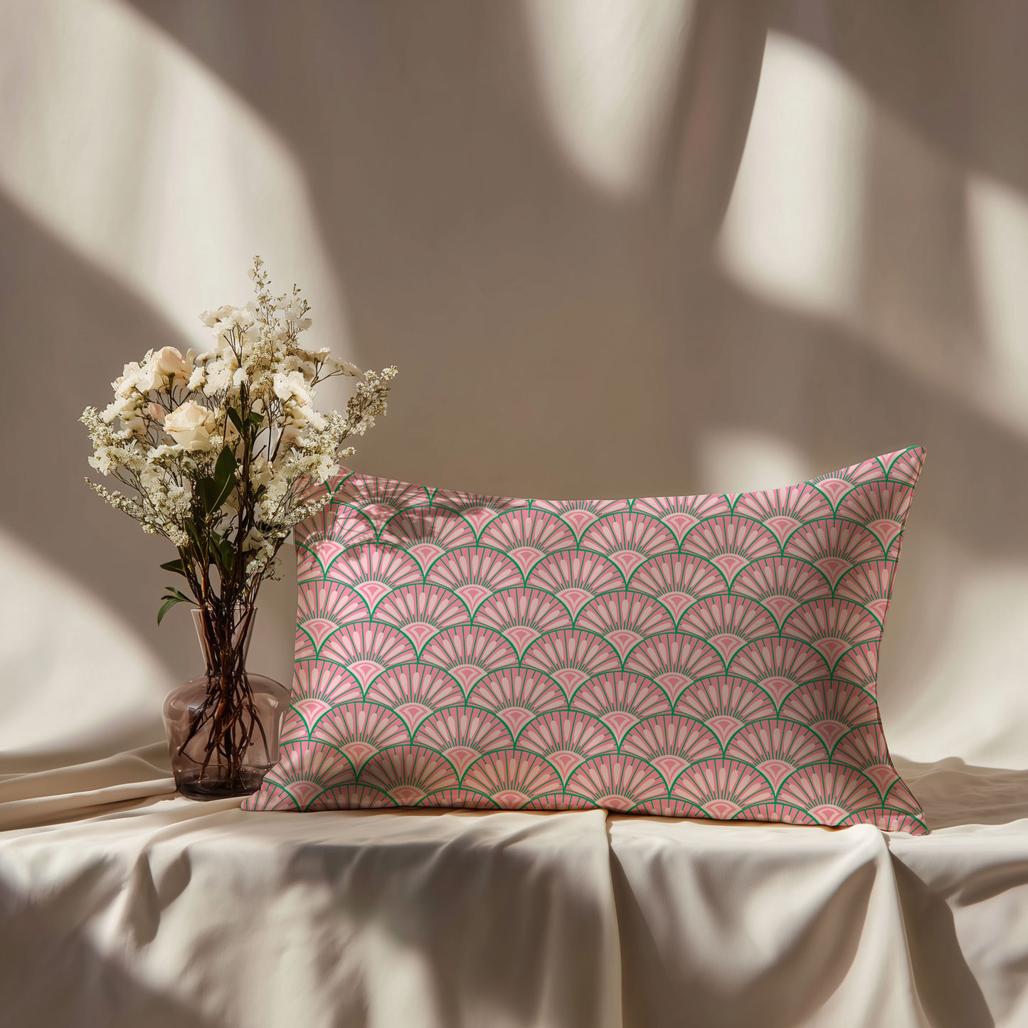 Art Deco Silk Pillowcase in Bubble Pink