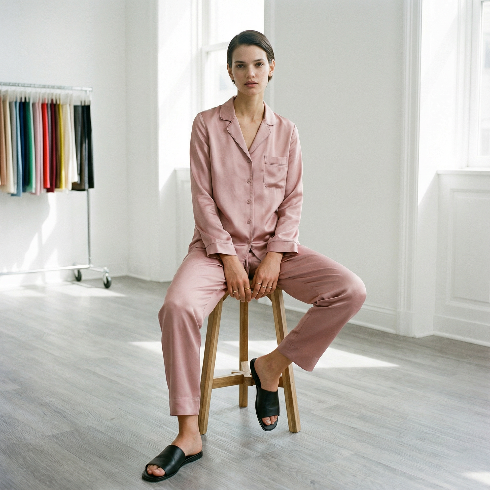 Soft Autumn Silk Pajama Shirt in Rosy Brown | Seasonal Color Analysis