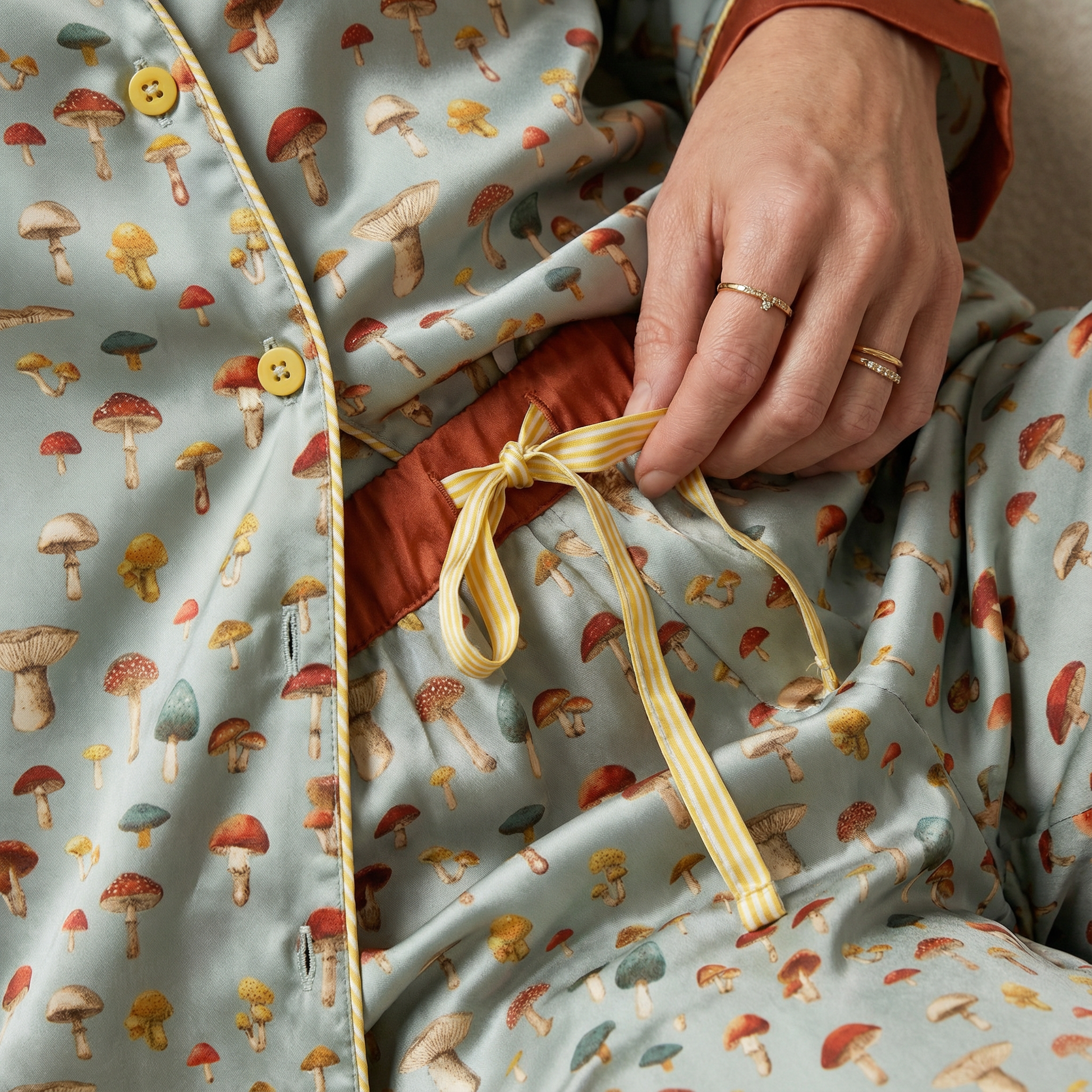Mushroom Silk Pajama Pants in Odd Garden