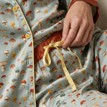 Mushroom Silk Pajama Pants in Odd Garden