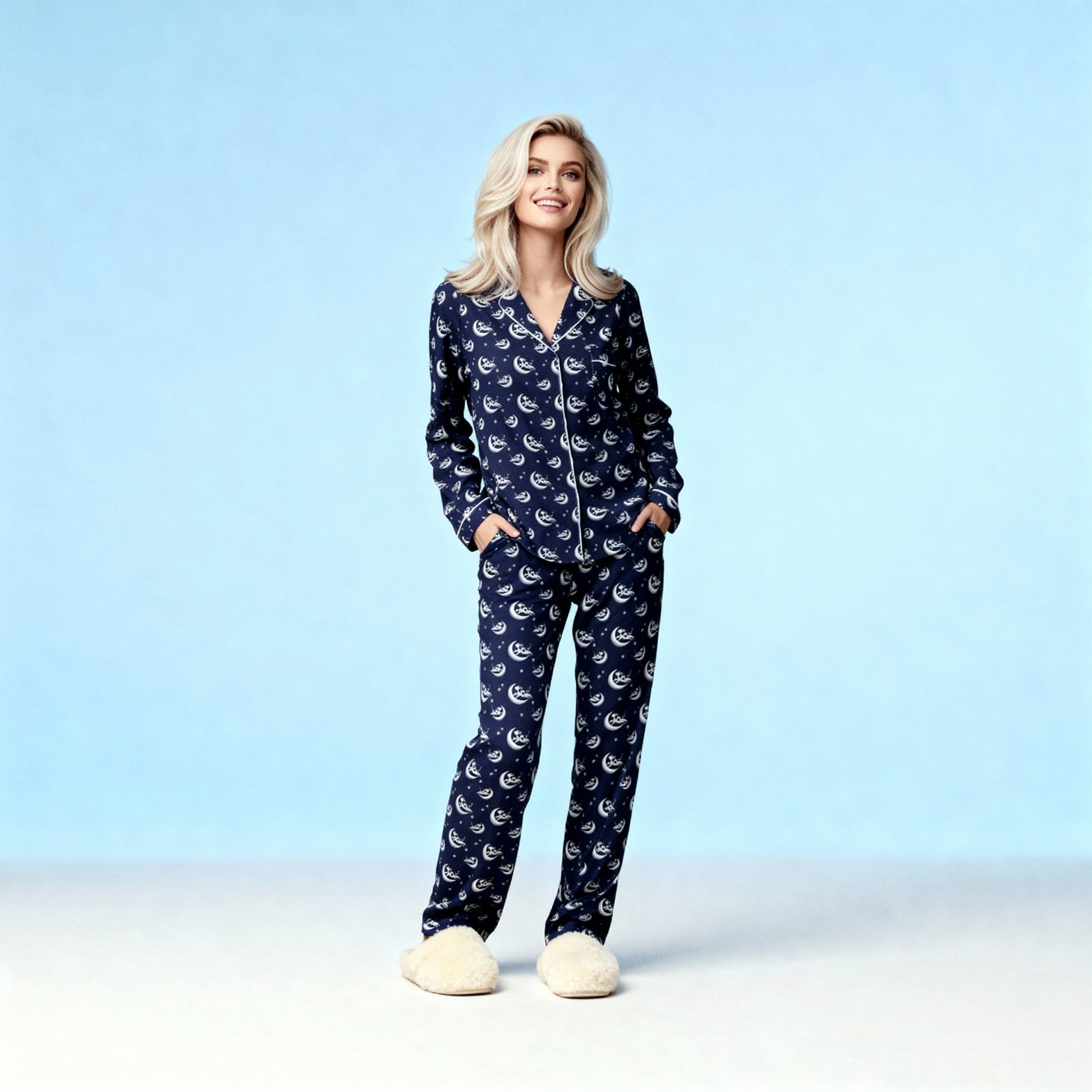 Over the Moon Flannel Pajama Top in Midnight