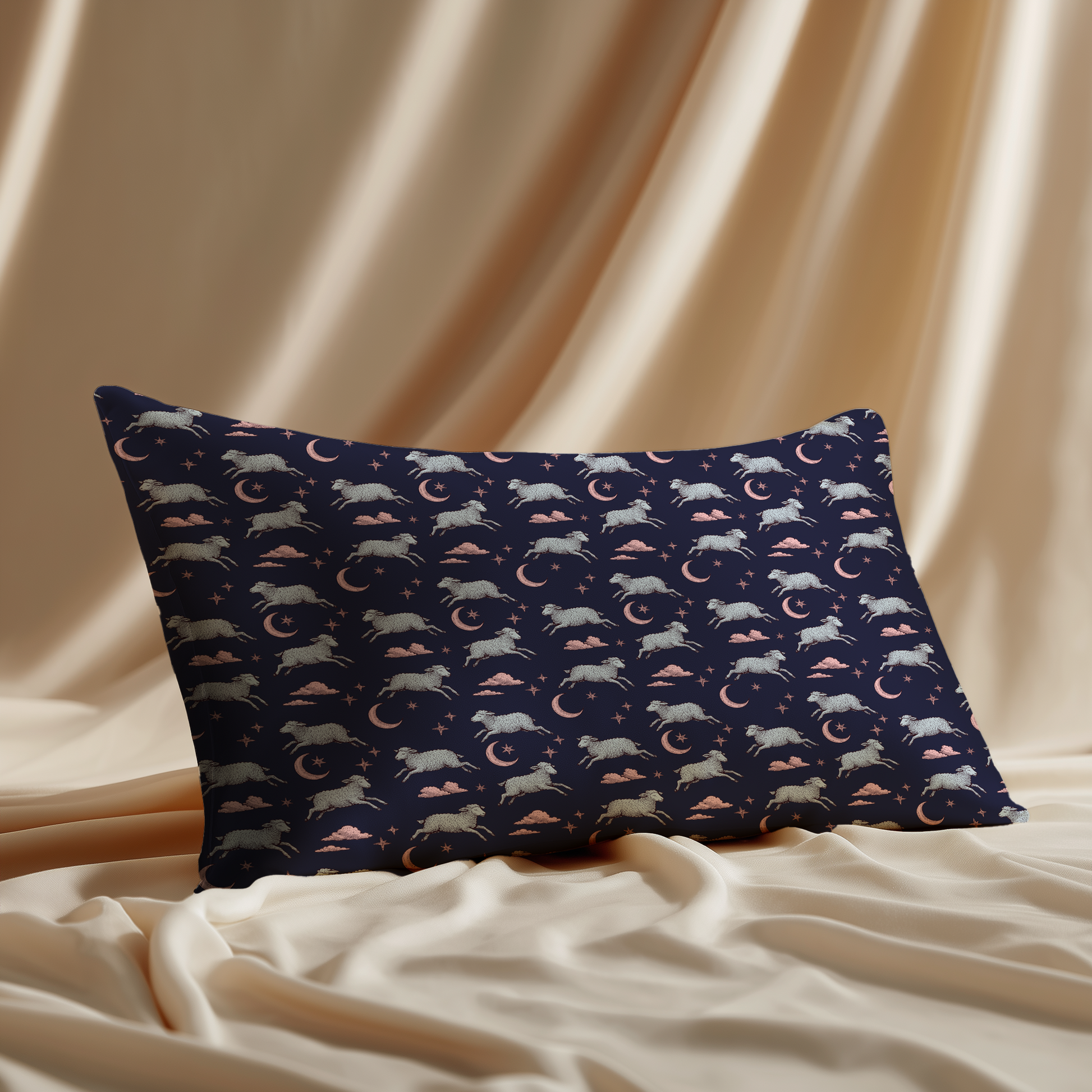 Counting Sheep Silk Pillowcase in Midnight