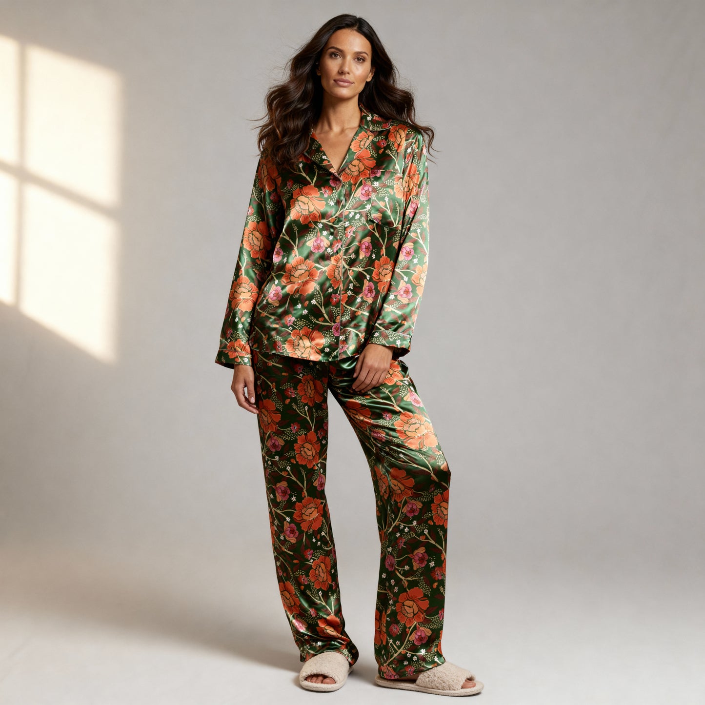Homegrown Love Silk Pajama Top in Evergreen