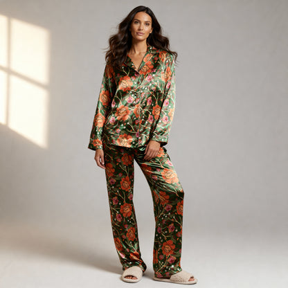 Homegrown Love Silk Pajama Top in Evergreen